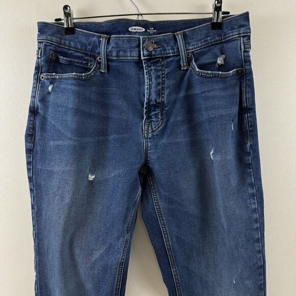 Old Navy Men's Slim Built In Flex Jeans Medium Blue Wash Size 34 X 34 Distressed - Picture 3 of 13